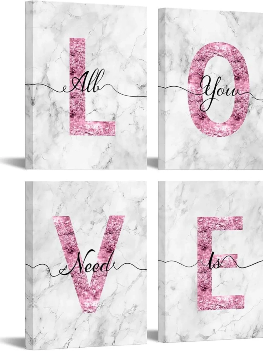 Glam Pink Canvas Wall Art - Love Quotes Decor for Bedroom & Bathroom, Glitter
